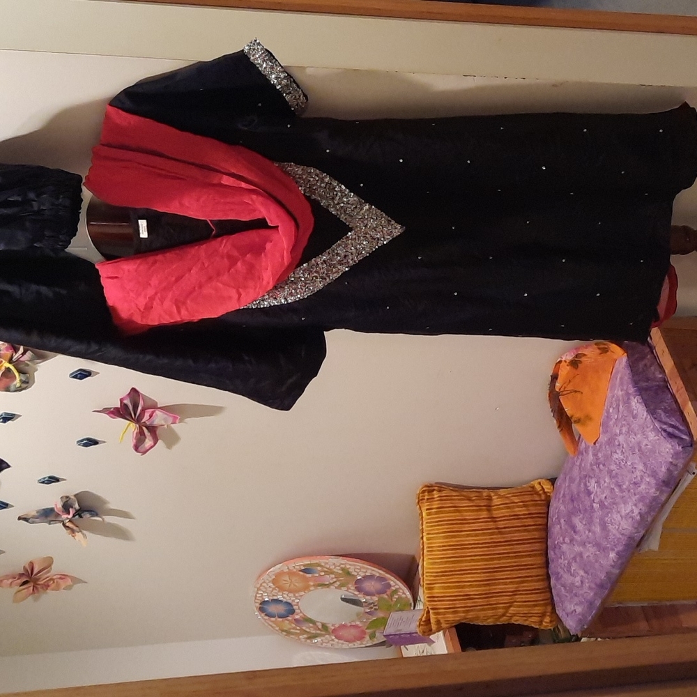 Black red silver salwar kameez size large